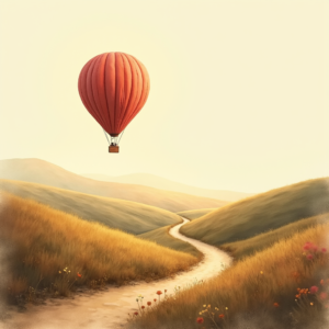 Minimalist — Whimsical Hot-air Balloon Drifting Over Rolling Illustration Styles #0234 (Seedream)