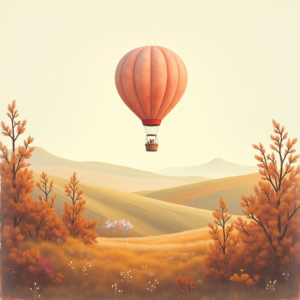 Minimalist — Whimsical Hot-air Balloon Drifting Over Rolling Illustration Styles #0240 (Gemini)