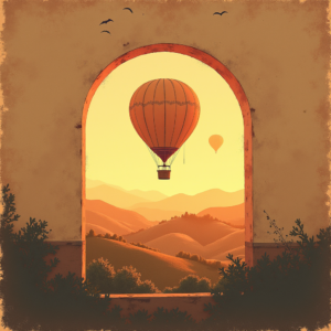 Minimalist — Whimsical Hot-air Balloon Drifting Over Rolling Illustration Styles #0252 (Gemini)