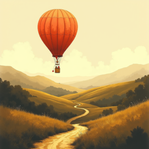 Minimalist — Whimsical Hot-air Balloon Drifting Over Rolling Illustration Styles #0270 (Seedream)