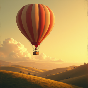 Minimalist — Whimsical Hot-air Balloon Drifting Over Rolling Illustration Styles #0300 (Gemini)