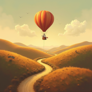 Minimalist — Whimsical Hot-air Balloon Drifting Over Rolling Illustration Styles #0306 (Seedream)