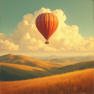 Minimalist — Whimsical Hot-air Balloon Drifting Over Rolling Illustration Styles #0318 (Seedream)