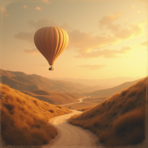 Minimalist — Whimsical Hot-air Balloon Drifting Over Rolling Illustration Styles #0342 (Seedream)