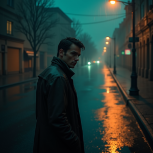 Movie Scenes — Detective In A Rain-damp Trench Coat Cinematic #0005 (Gemini)