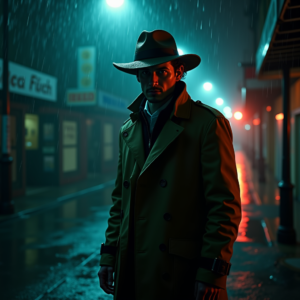 Movie Scenes — Detective In A Rain-damp Trench Coat Cinematic #0023 (Seedream)
