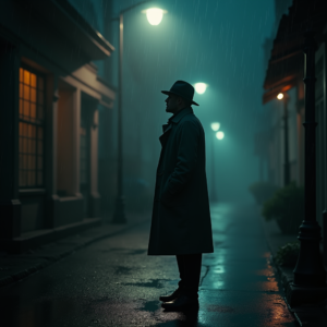 Movie Scenes — Detective In A Rain-damp Trench Coat Cinematic #0167 (Seedream)