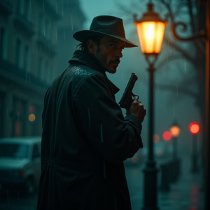 Movie Scenes — Detective In A Rain-damp Trench Coat Cinematic #0191 (Seedream)