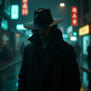 Movie Scenes — Mysterious Figure Beneath A Wide-brimmed Hat Cinematic #0021 (Ideogram)