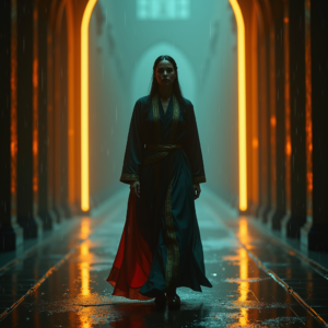 Movie Scenes — Regal Figure In Flowing Embroidered Robes Cinematic #0094 (Leonardo)