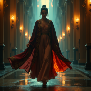 Movie Scenes — Regal Figure In Flowing Embroidered Robes Cinematic #0106 (Leonardo)