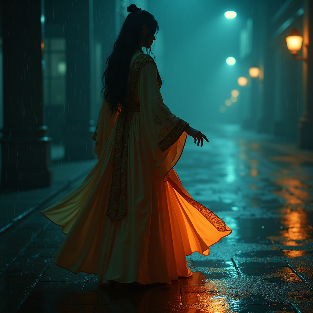 Movie Scenes — Regal Figure In Flowing Embroidered Robes Cinematic #0172 (Krea)