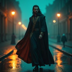 Movie Scenes — Regal Figure In Flowing Embroidered Robes Cinematic #0178 (Leonardo)