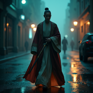 Movie Scenes — Regal Figure In Flowing Embroidered Robes Cinematic #0190 (Leonardo)