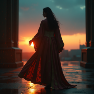 Movie Scenes — Regal Figure In Flowing Embroidered Robes Cinematic #0270 (ChatGPT)