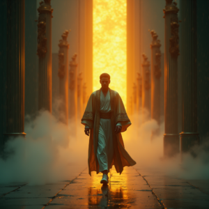 Movie Scenes — Regal Figure In Flowing Embroidered Robes Cinematic #0294 (ChatGPT)