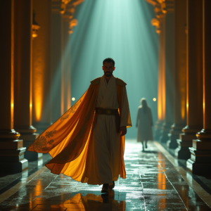Movie Scenes — Regal Figure In Flowing Embroidered Robes Cinematic #0312 (Dreamina)