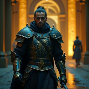 Movie Scenes — Warrior In Intricately Detailed Armor Catching Cinematic #0080 (Recraft)