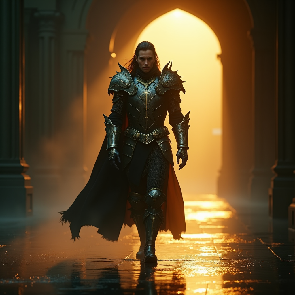Movie Scenes — Warrior In Intricately Detailed Armor Catching Cinematic #0292 (Krea)