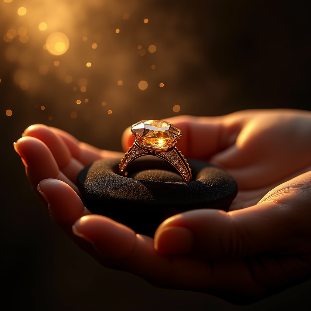 Perfume — Faceted Gemstone Ring Nestled In Dark Product Ads #0023 (Stable Diffusion)