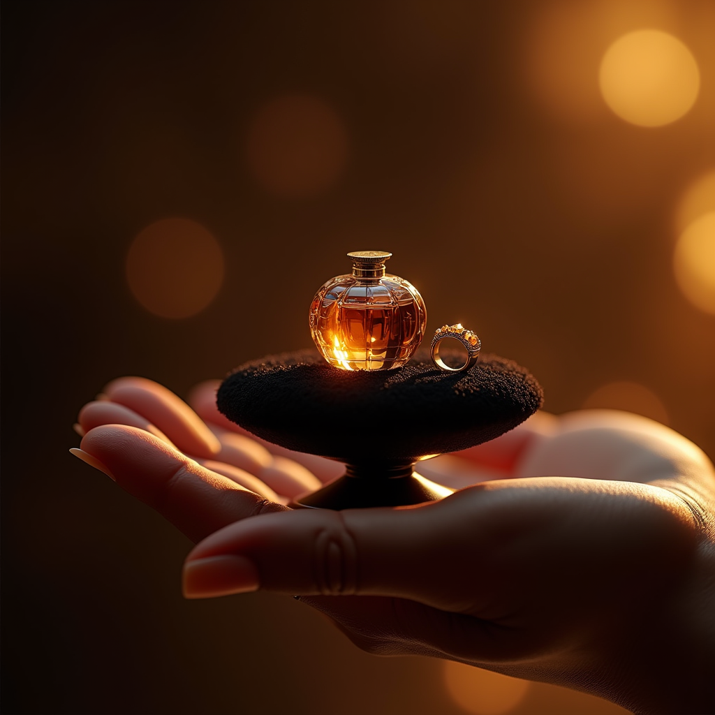 Perfume — Faceted Gemstone Ring Nestled In Dark Product Ads #0035 (Stable Diffusion)