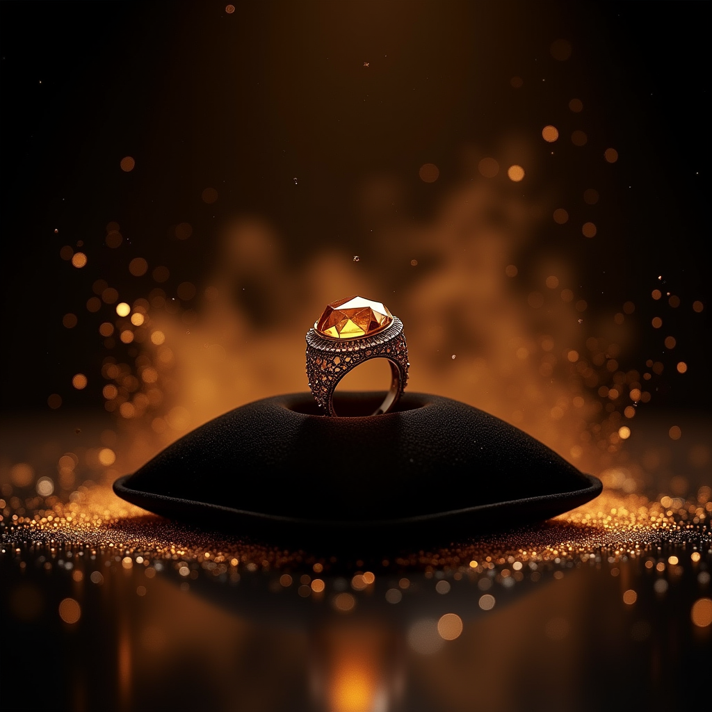 Perfume — Faceted Gemstone Ring Nestled In Dark Product Ads #0059 (Stable Diffusion)