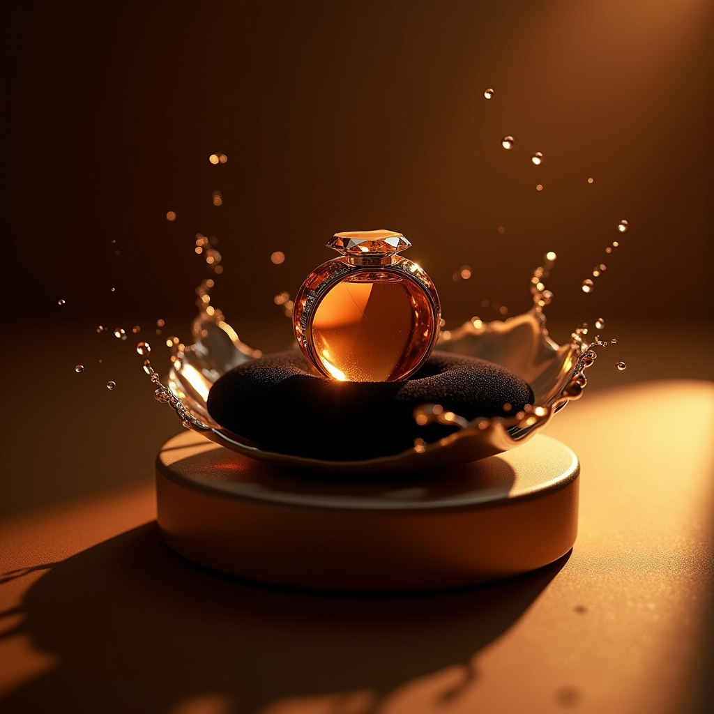 Perfume — Faceted Gemstone Ring Nestled In Dark Product Ads #0071 (Stable Diffusion)