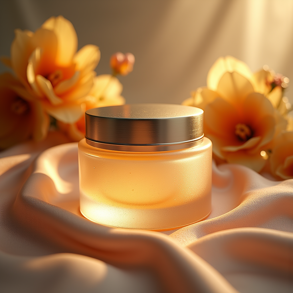 Perfume — Frosted-glass Cosmetics Jar With A Brushed-silver Product Ads #0128 (Seedream)