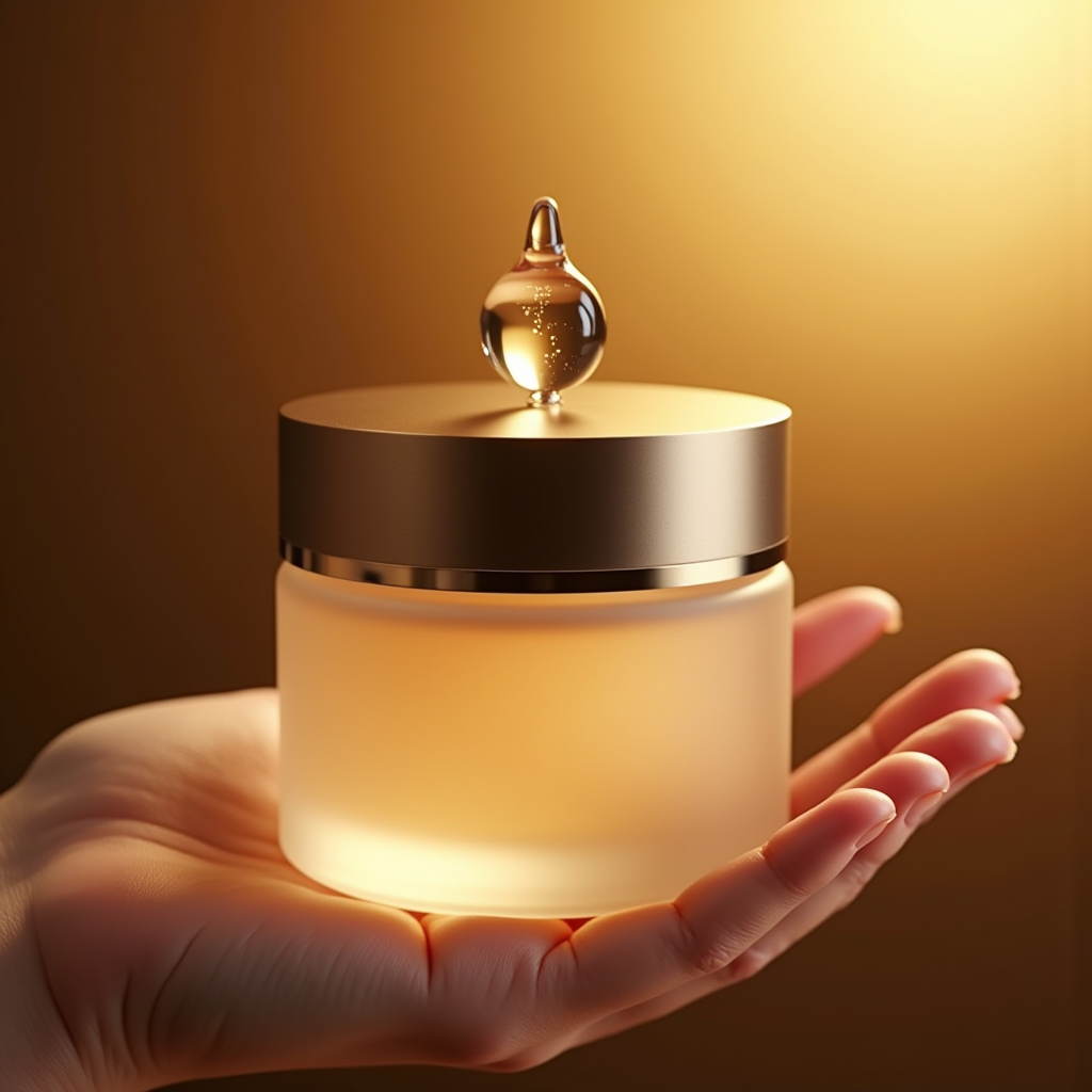 Perfume — Frosted-glass Cosmetics Jar With A Brushed-silver Product Ads #0224 (Seedream)