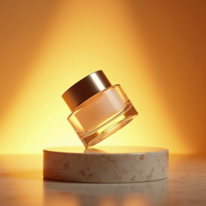 Perfume — Frosted-glass Cosmetics Jar With A Brushed-silver Product Ads #0289 (Krea)