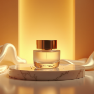 Perfume — Frosted-glass Cosmetics Jar With A Brushed-silver Product Ads #0313 (Krea)