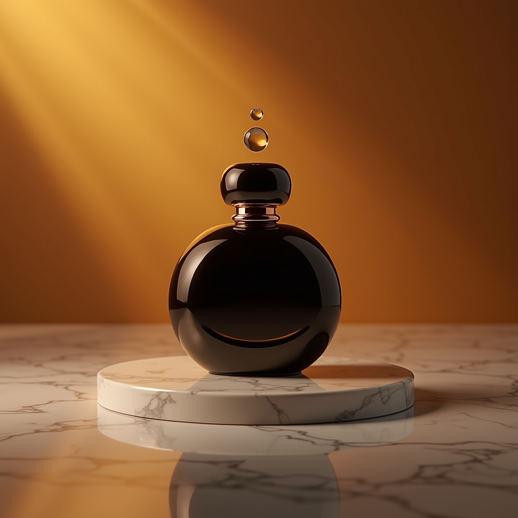 Perfume — Sleek Matte-black Perfume Bottle With A Product Ads #0294 (Ideogram)