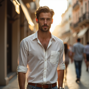 Product Photography — Man In A Relaxed Linen Shirt Photography #0218 (Dreamina)