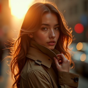 Product Photography — Model In A Structured Trench Coat Photography #0256 (Stable Diffusion)