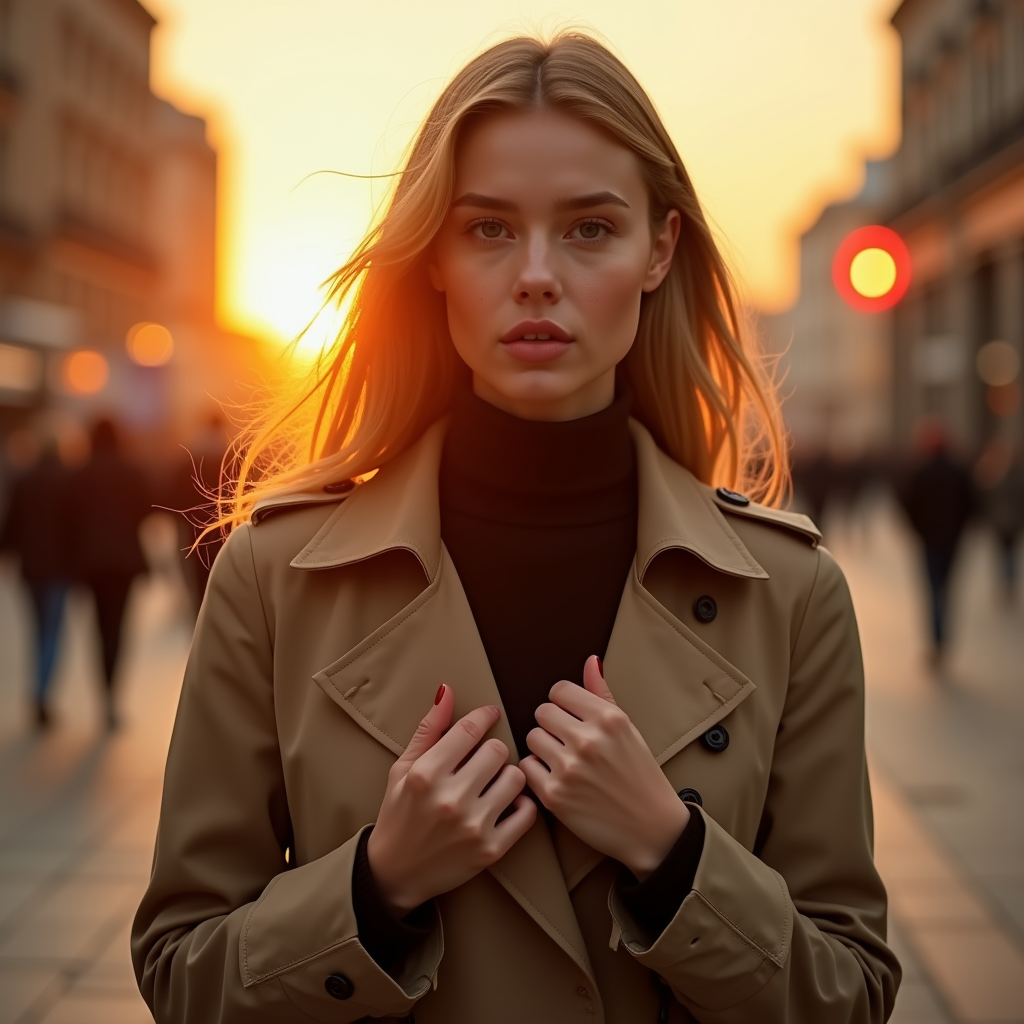 Product Photography — Model In A Structured Trench Coat Photography #0328 (Stable Diffusion)