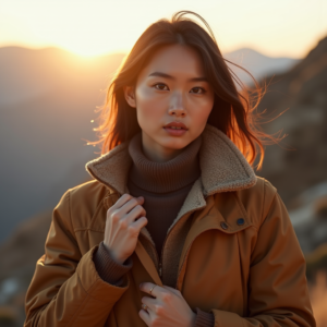 Product Photography — Traveler In Earth-toned Layers Against A Photography #0179 (Ideogram)