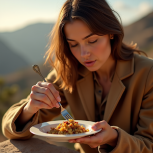 Product Photography — Traveler In Earth-toned Layers Against A Photography #0243 (Midjourney)