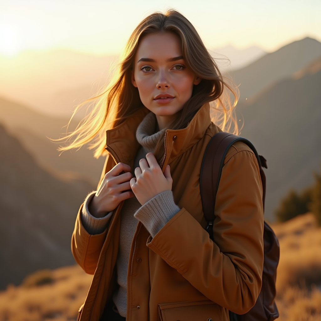 Product Photography — Traveler In Earth-toned Layers Against A Photography #0327 (Midjourney)