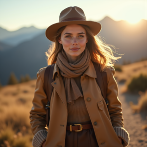 Product Photography — Traveler In Earth-toned Layers Against A Photography #0333 (Firefly)