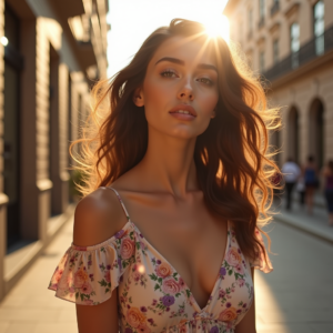 Product Photography — Woman In A Flowing Floral Sundress Photography #0027 (Midjourney)