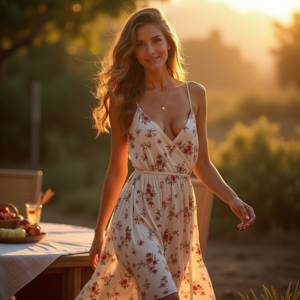 Product Photography — Woman In A Flowing Floral Sundress Photography #0075 (Midjourney)