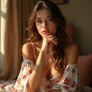 Product Photography — Woman In A Flowing Floral Sundress Photography #0229 (Seedream)