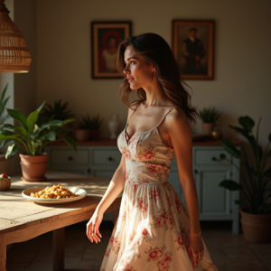 Product Photography — Woman In A Flowing Floral Sundress Photography #0259 (Gemini)