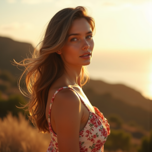 Product Photography — Woman In A Flowing Floral Sundress Photography #0319 (Gemini)