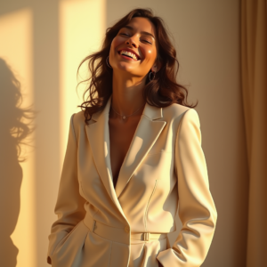 Product Photography — Woman In A Tailored Ivory Blazer Photography #0193 (Seedream)