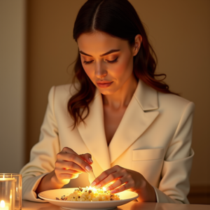 Product Photography — Woman In A Tailored Ivory Blazer Photography #0239 (Ideogram)