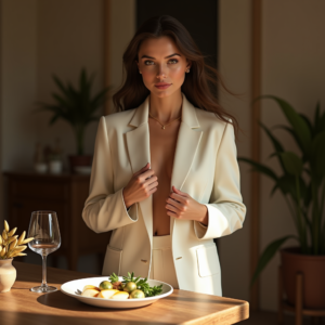Product Photography — Woman In A Tailored Ivory Blazer Photography #0287 (Ideogram)