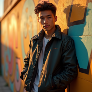 Reels Thumbnails — Young Man In A Bomber Jacket Social Media #0054 (Krea)
