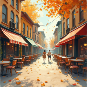 Retro — Charming Market Street Lined With Striped Illustration Styles #0011 (FLUX)