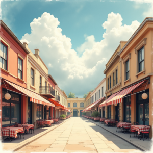 Retro — Charming Market Street Lined With Striped Illustration Styles #0071 (FLUX)